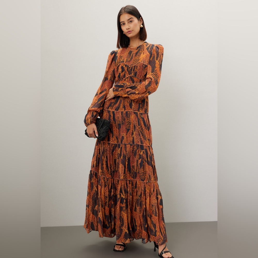 FARM Rio Orange and Black Long Sleeve Dress
